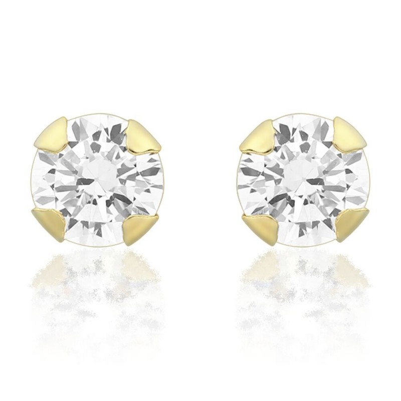Cercei aur galben 14K Piatra zirconia incolora 5 mm