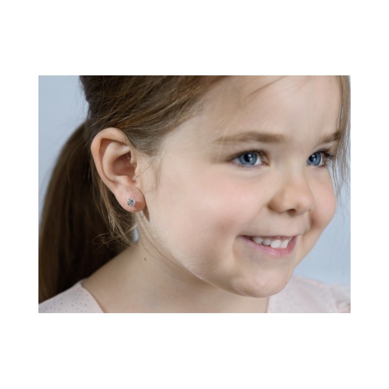 Cercei aur galben 14K Piatra zirconia incolora 5 mm