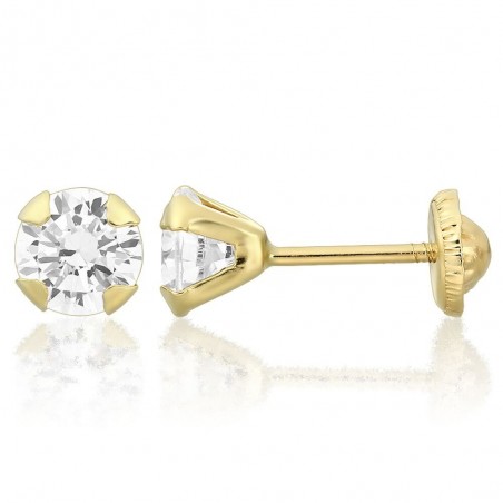 Cercei aur galben 14K Piatra zirconia incolora 5 mm