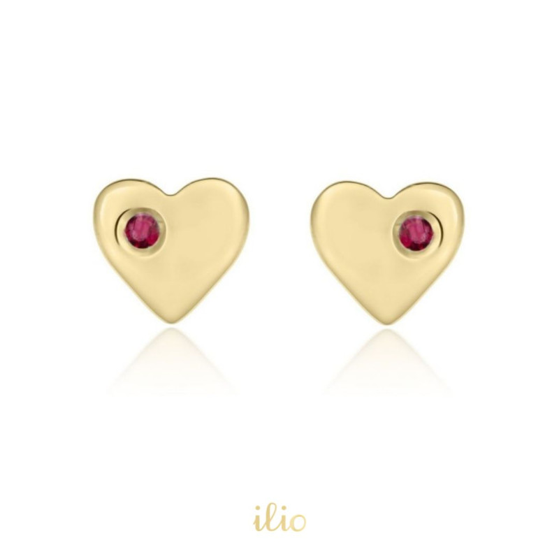 Cercei aur galben 14K Inimi rubin lateral, 5 mm
