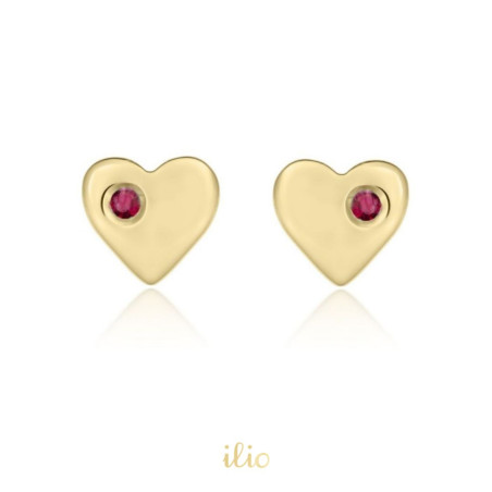 Cercei aur galben 14K Inimi rubin lateral, 5 mm