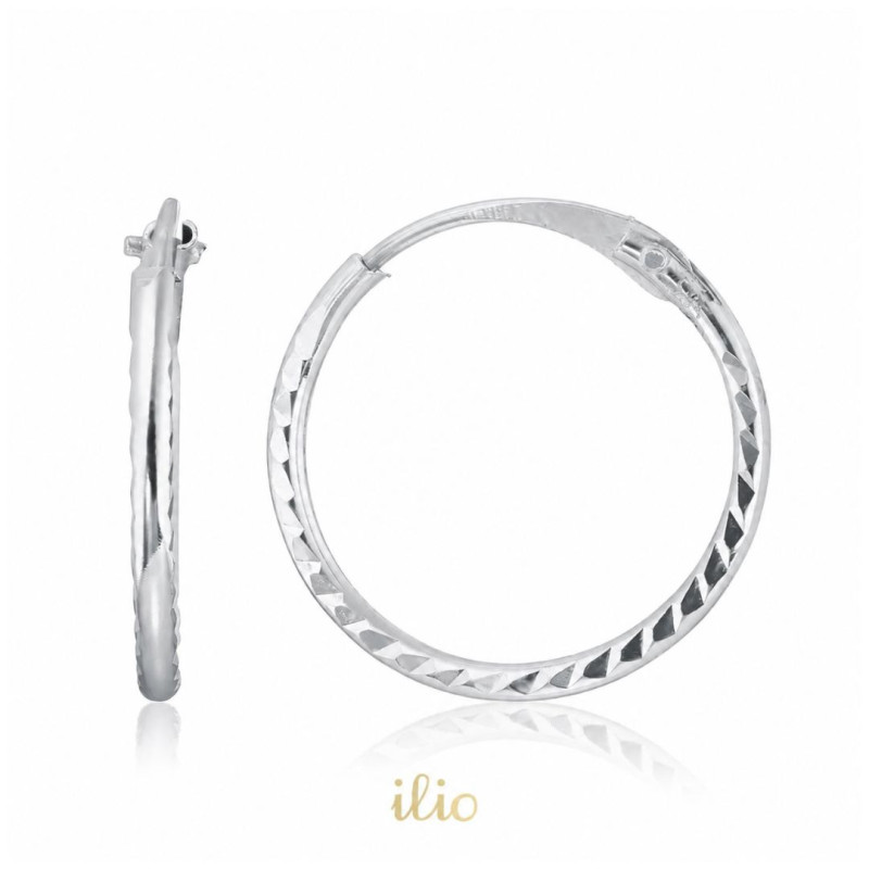 Cercei aur alb 9K Tortite cu striatii, 13 mm