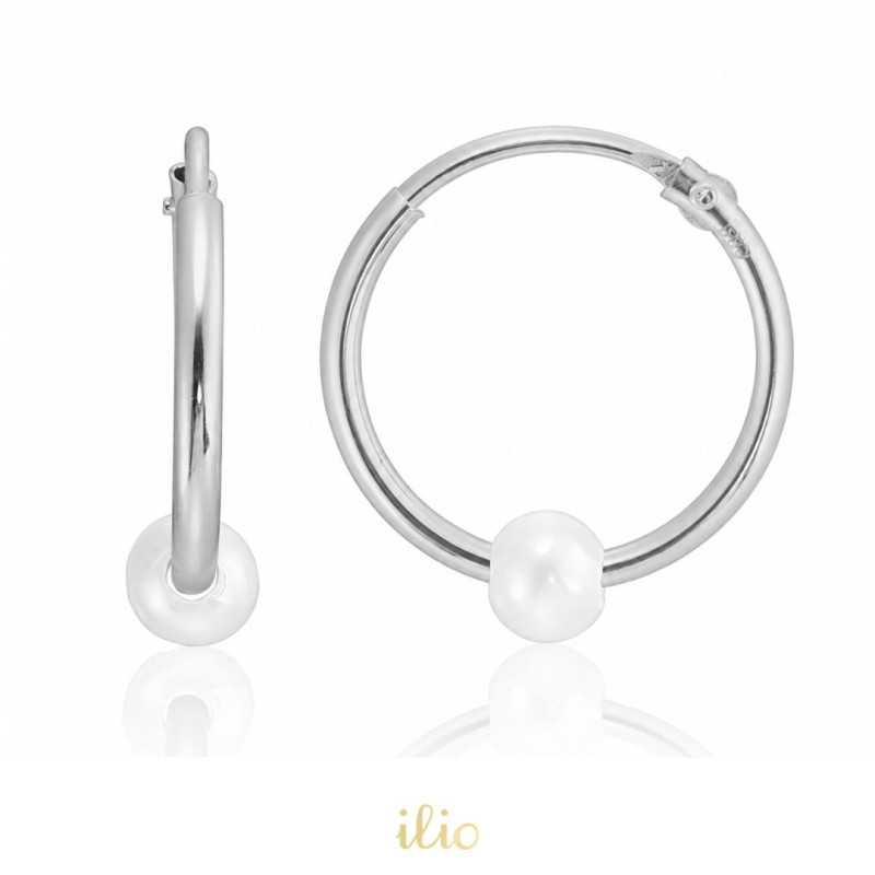 Cercei aur alb 14K Tortite medii perluta, 12 mm