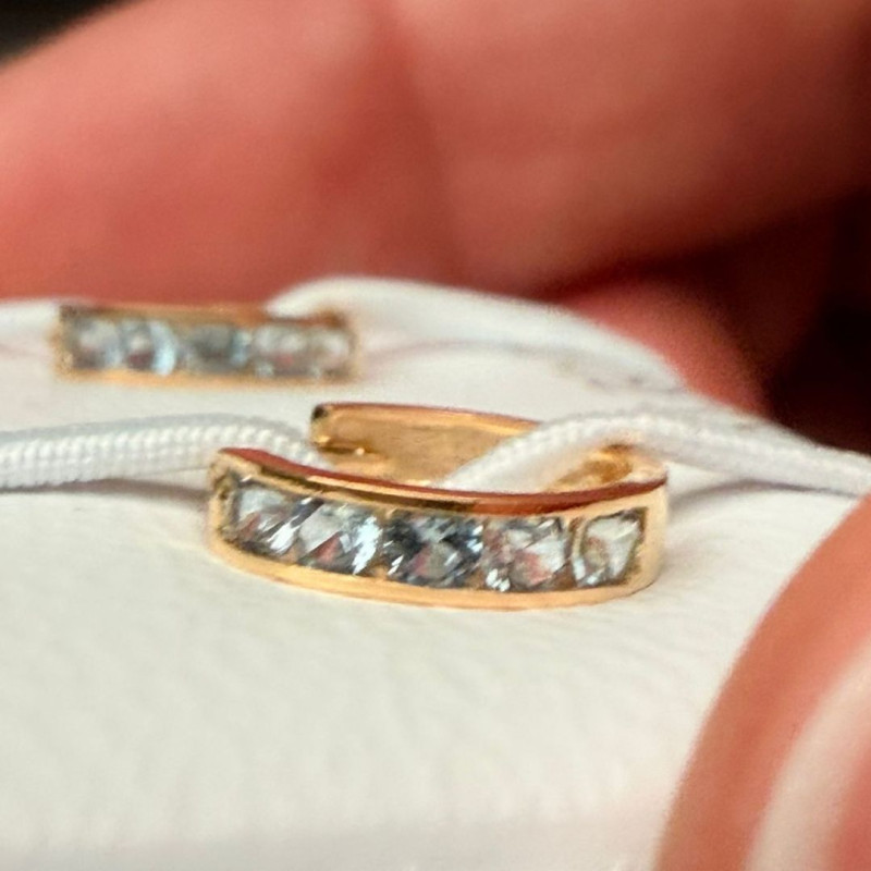 Cercei aur galben 14K Tortite mici 5 pietricele bleu, 10 mm