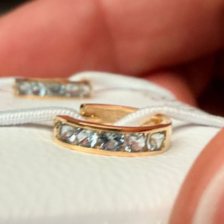 Cercei aur galben 14K Tortite mici 5 pietricele bleu, 10 mm
