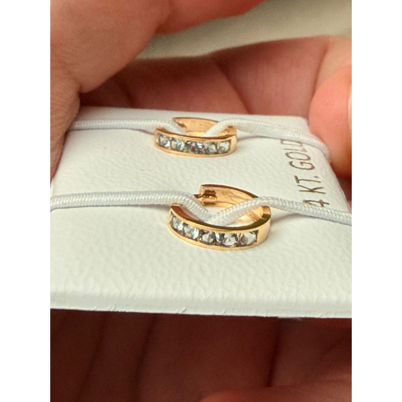 Cercei aur galben 14K Tortite mici 5 pietricele bleu, 10 mm