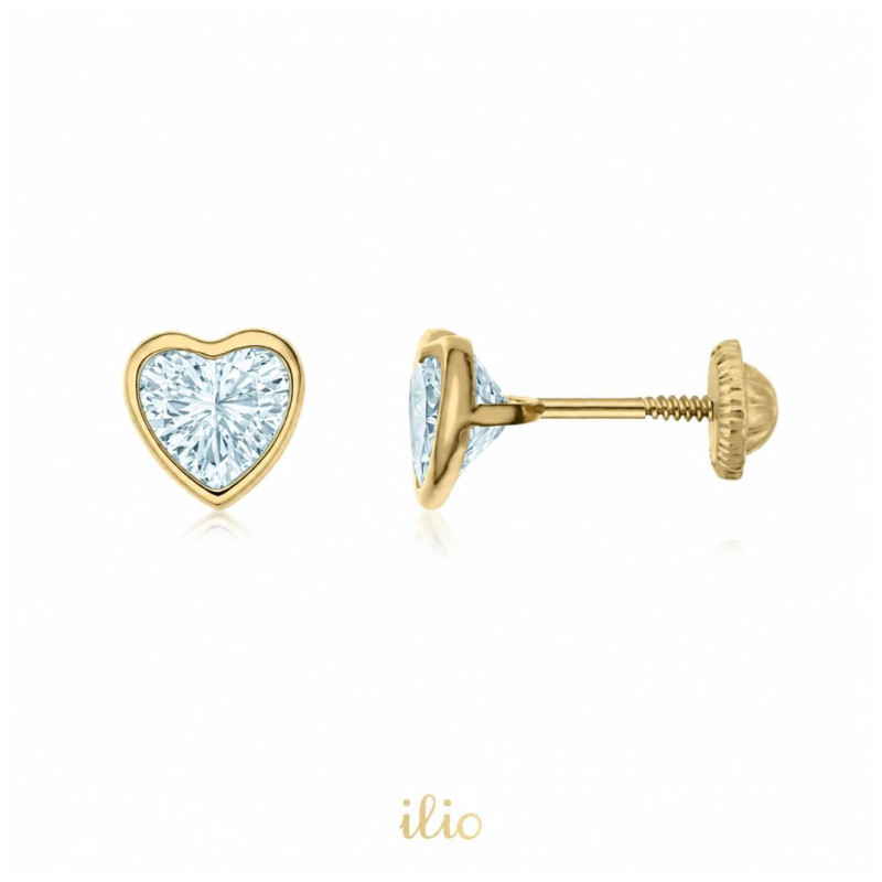 Cercei aur galben 14K Inimi piatra albastra, 4,5 mm