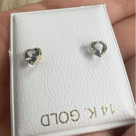 Cercei aur galben 14K Inimi piatra albastra, 4,5 mm