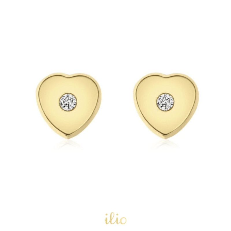 Cercei aur galben 14K Inimi diamant, 6 mm