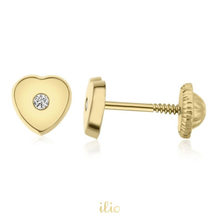 Cercei aur galben 14K Inimi diamant, 6 mm