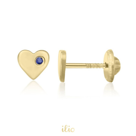 Cercei aur galben 14K Inimi safir lateral, 5 mm