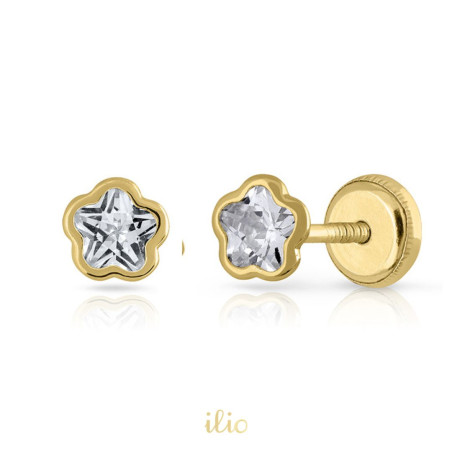 Cercei aur galben 14K Flori piatra mare, 4,5 mm
