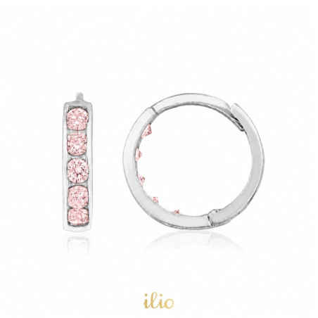 Cercei aur alb 14K Tortite mici 5 pietricele roz, 10 mm