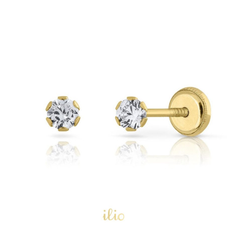 Cercei aur galben 9K Piatra zirconia incolora, 3 mm
