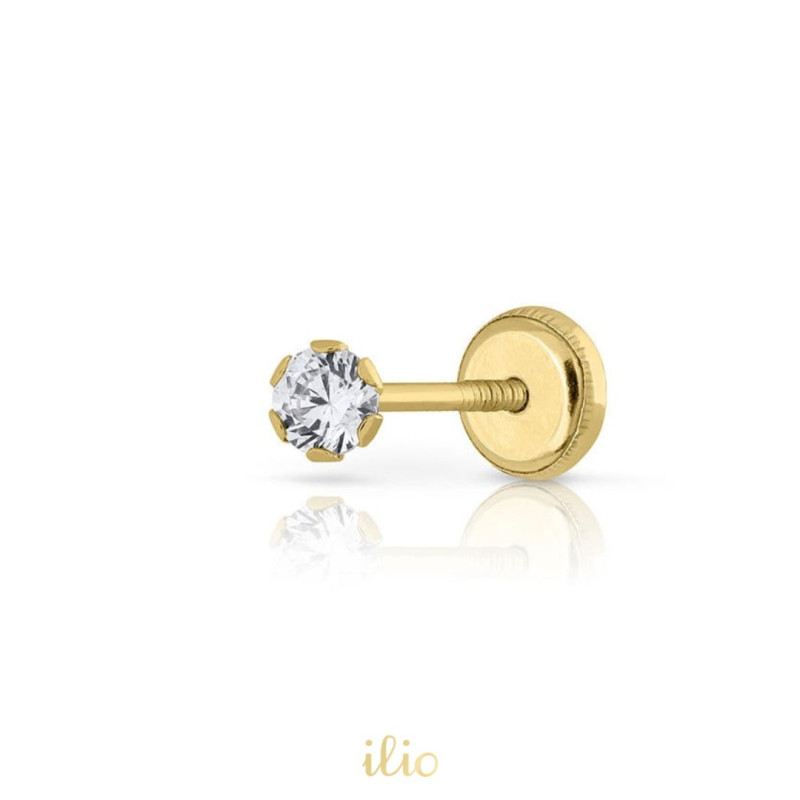 Piatra zirconia incolora, 3 mm - Cercel aur galben 9K . SE VINDE LA BUCATA!