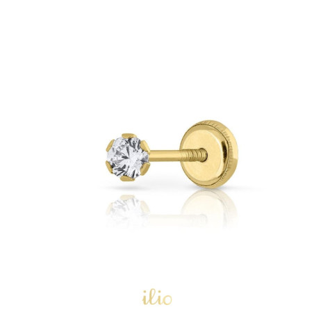 Piatra zirconia incolora, 3 mm - Cercel aur galben 9K . SE VINDE LA BUCATA!