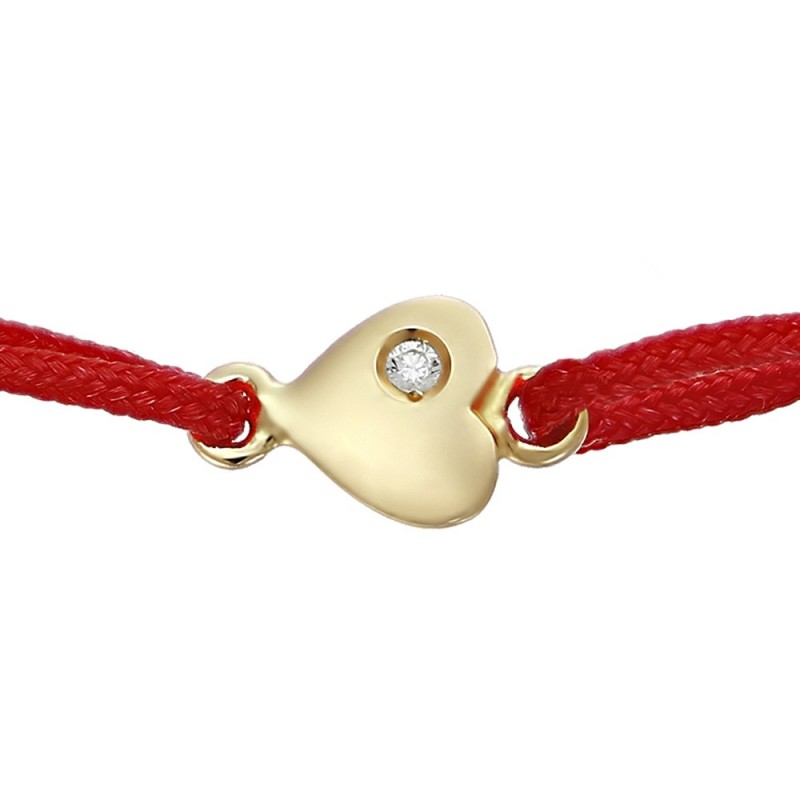 Bratara snur Pandant aur galben 14K Inimioara