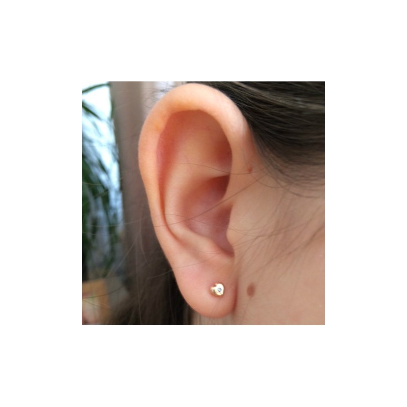 Cercei aur galben 14K Inimioare cu diamant