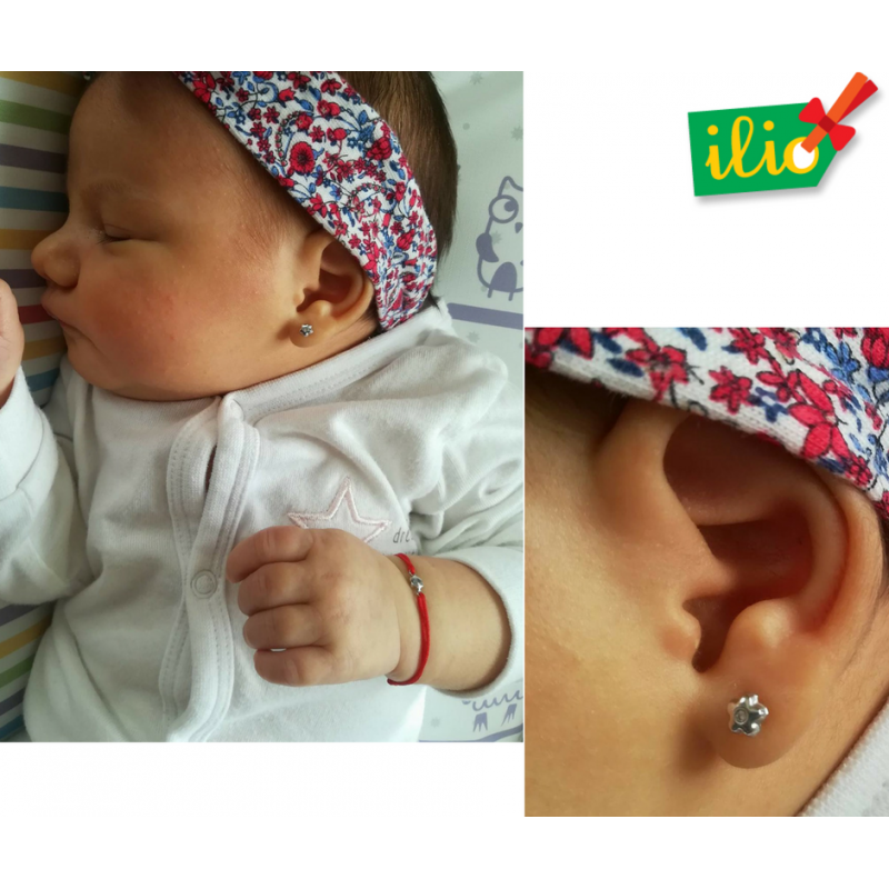 Cercei aur alb 14K Floricele cu diamant