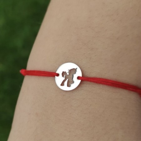Banut cu unicorn - Pandant aur galben 14K pe bratara snur