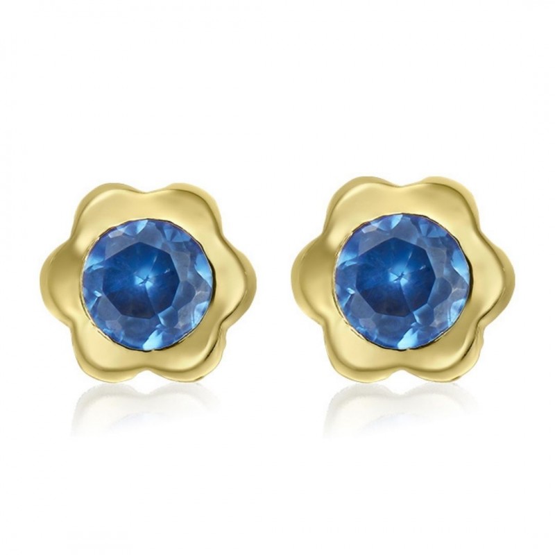 Cercei aur galben 14K Flori mari piatra Ruby