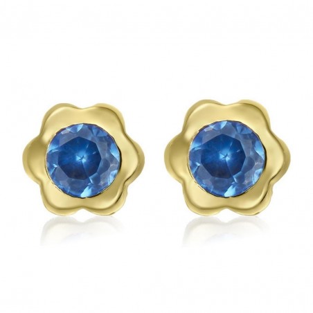 Cercei aur galben 14K Flori mari piatra Ruby
