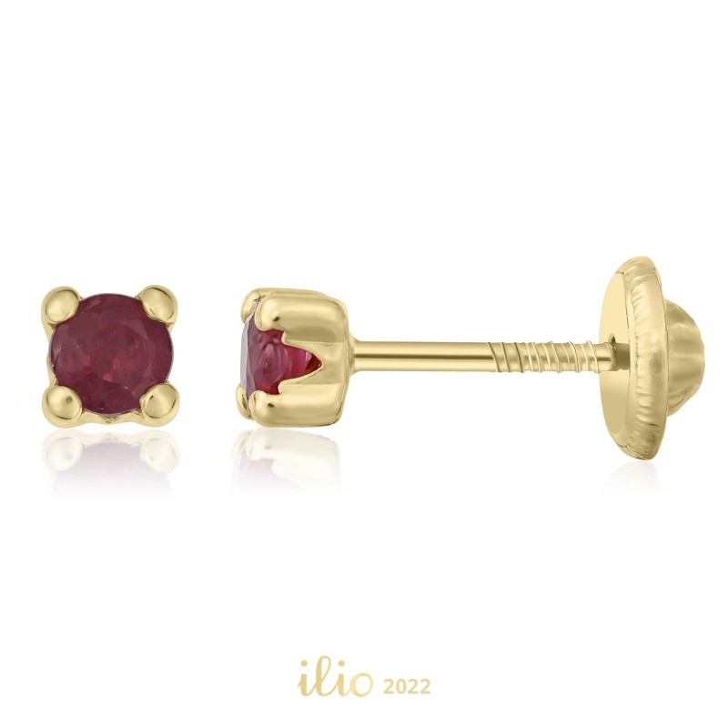 Cercei aur galben 14K Rubin mic, 3 mm