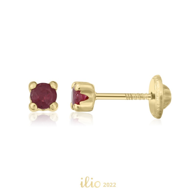 Cercei aur galben 14K Rubin mic, 3 mm