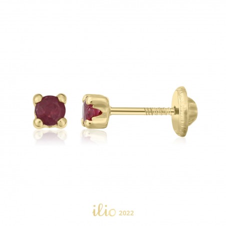 Cercei aur galben 14K Rubin mic, 3 mm