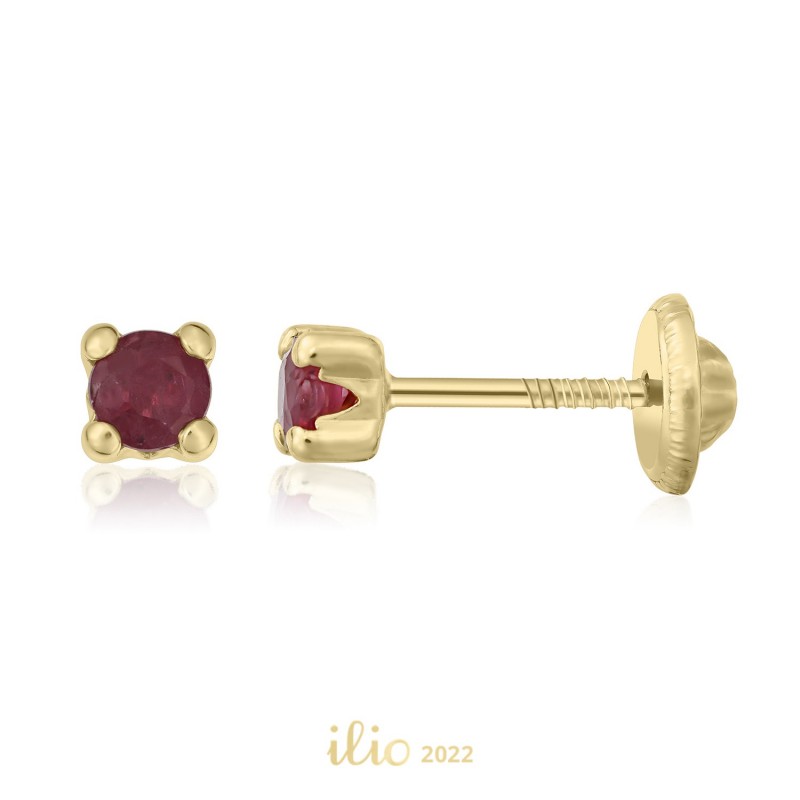 Cercei aur galben 14K Rubin mic, 3 mm