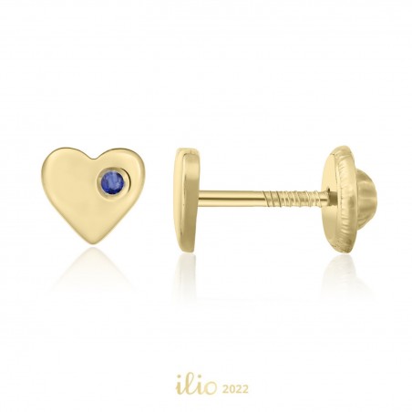 Cercei aur galben 14K Inimi safir lateral, 5 mm