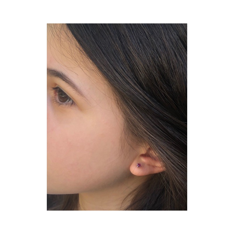 Cercei aur galben 14K Rubin mic, 3 mm