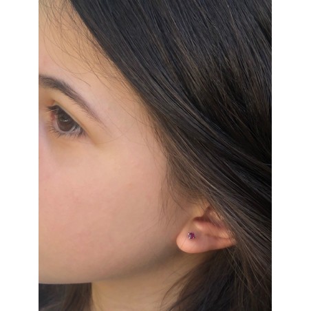 Cercei aur galben 14K Rubin mic, 3 mm