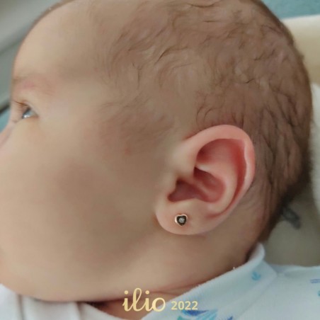 Cercei aur galben 14K Inimi mici diamant, 4 mm