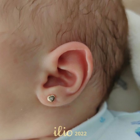 Cercei aur galben 14K Inimi mici diamant, 4 mm