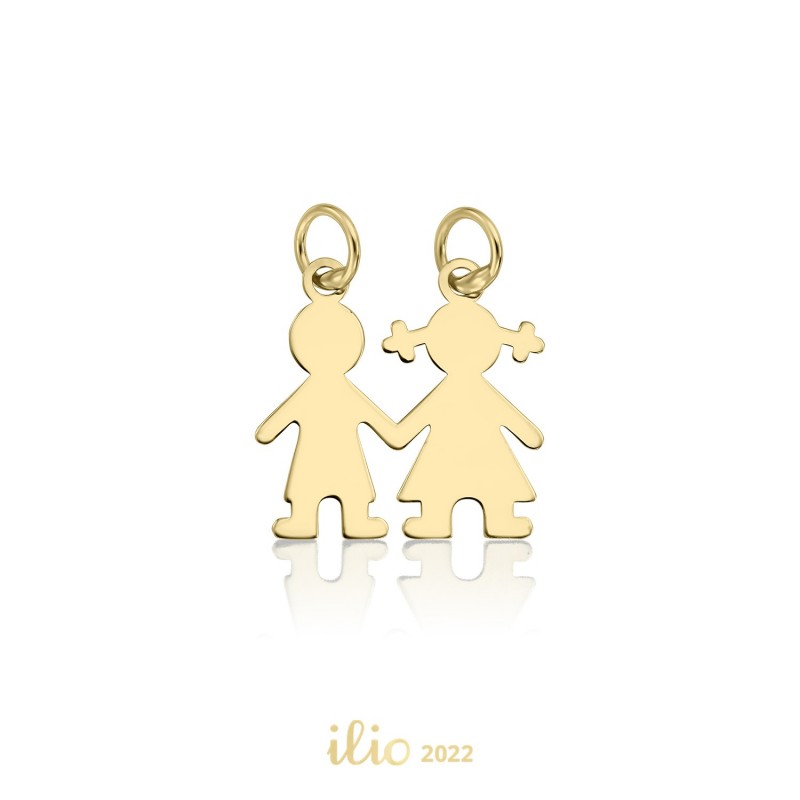 Pandantiv Fetita si baietel, 10 mm - aur galben 14K
