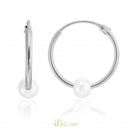 Cercei aur alb 14K Tortite medii perluta, 12 mm