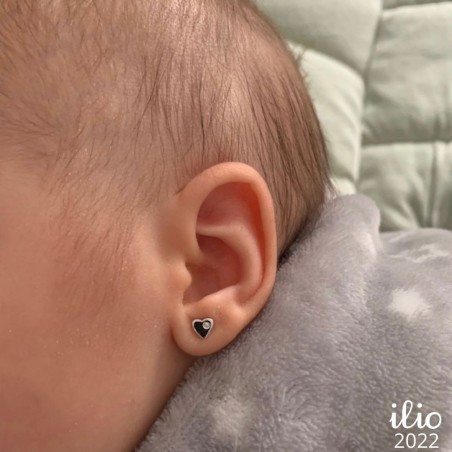 Cercei aur galben 14K Inimi diamant lateral, 5 mm