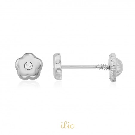 Cercei aur alb 14K Flori mici diamant, 4 mm