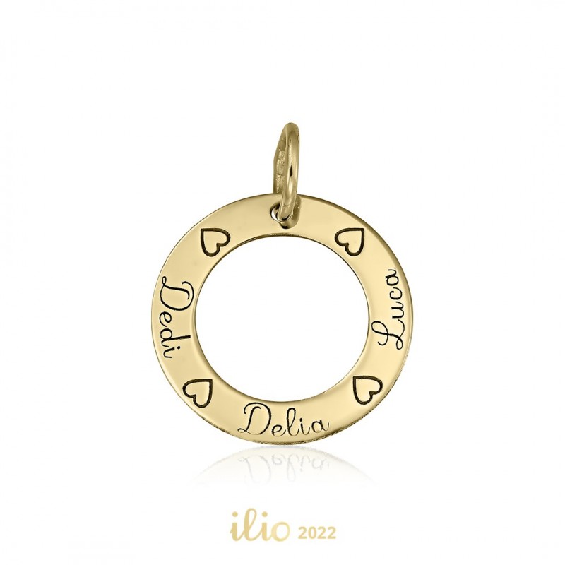 Pandant aur galben 14K Cerculet personalizat, 18 mm