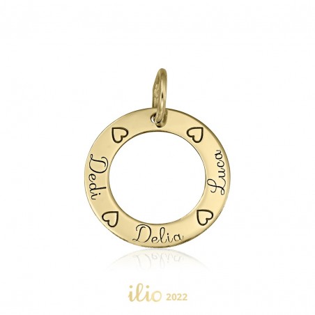 Pandant aur galben 14K Cerculet personalizat, 18 mm