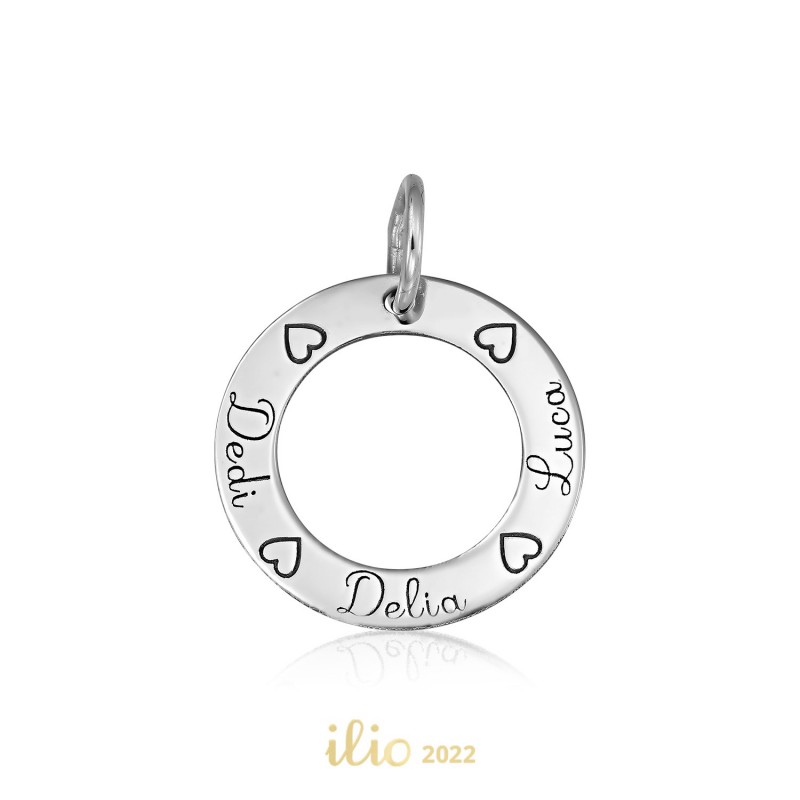 Pandant aur alb 14K Cerculet personalizat, 18 mm