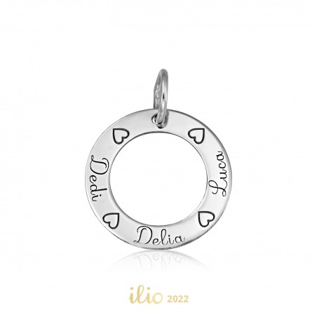 Pandant aur alb 14K Cerculet personalizat, 18 mm