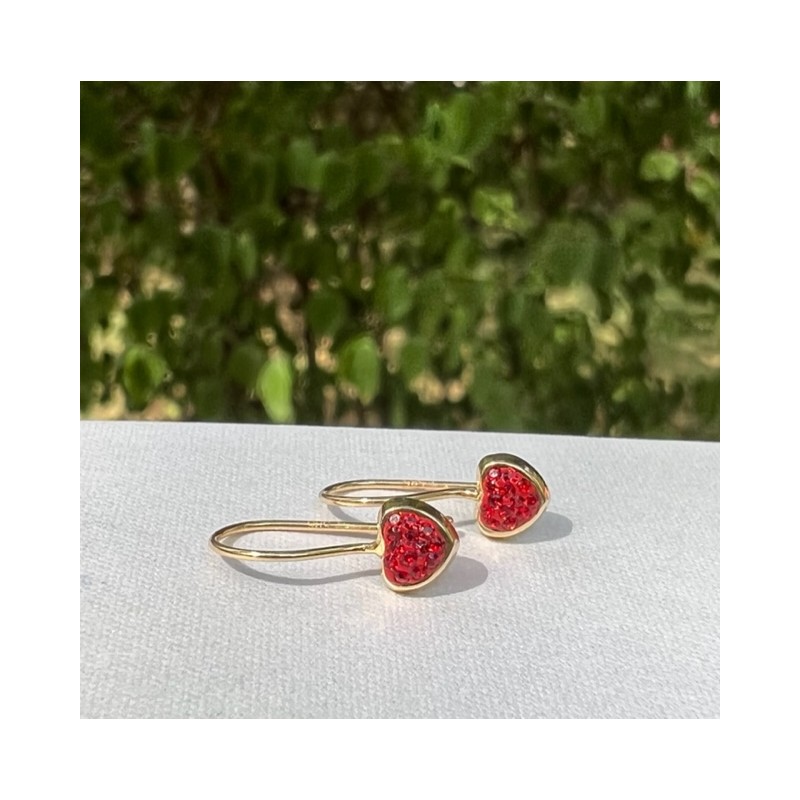 Cercei aur galben 14K Tortite hip Inimi pietre rosii, 14 mm
