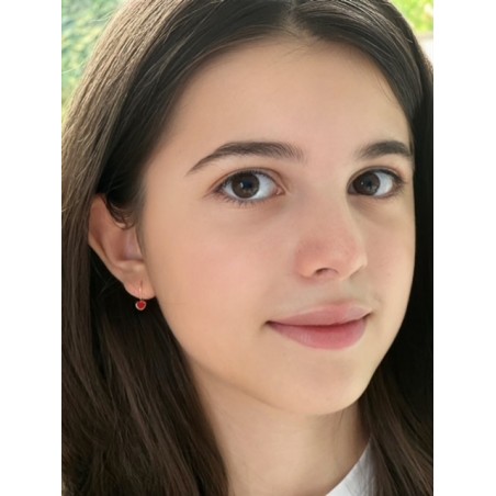 Cercei aur galben 14K Tortite hip Inimi pietre rosii, 14 mm