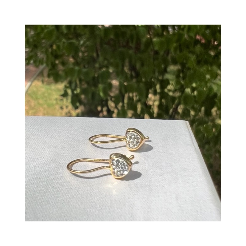 Cercei aur galben 14K Tortite hip Inimi pietre, 14 mm