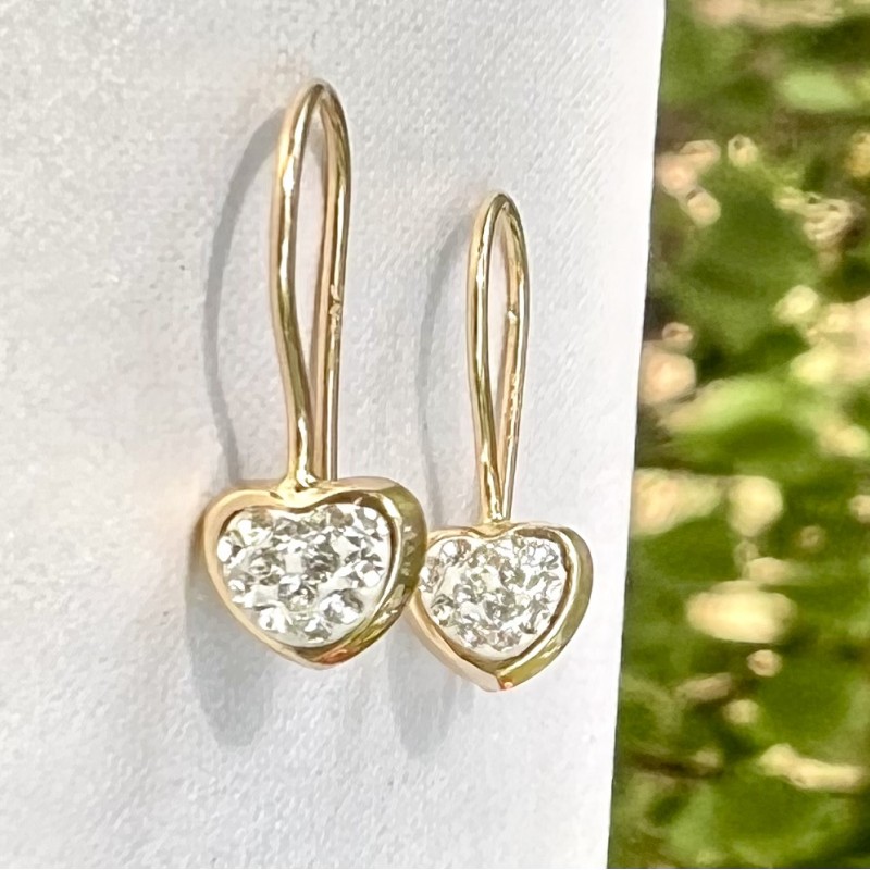 Cercei aur galben 14K Tortite hip Inimi pietre, 14 mm