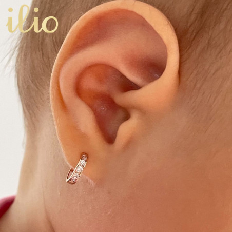Cercei aur alb 14K Tortite mici 5 pietricele, 10 mm
