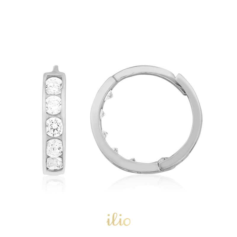 Cercei aur alb 14K Tortite mici 5 pietricele, 10 mm