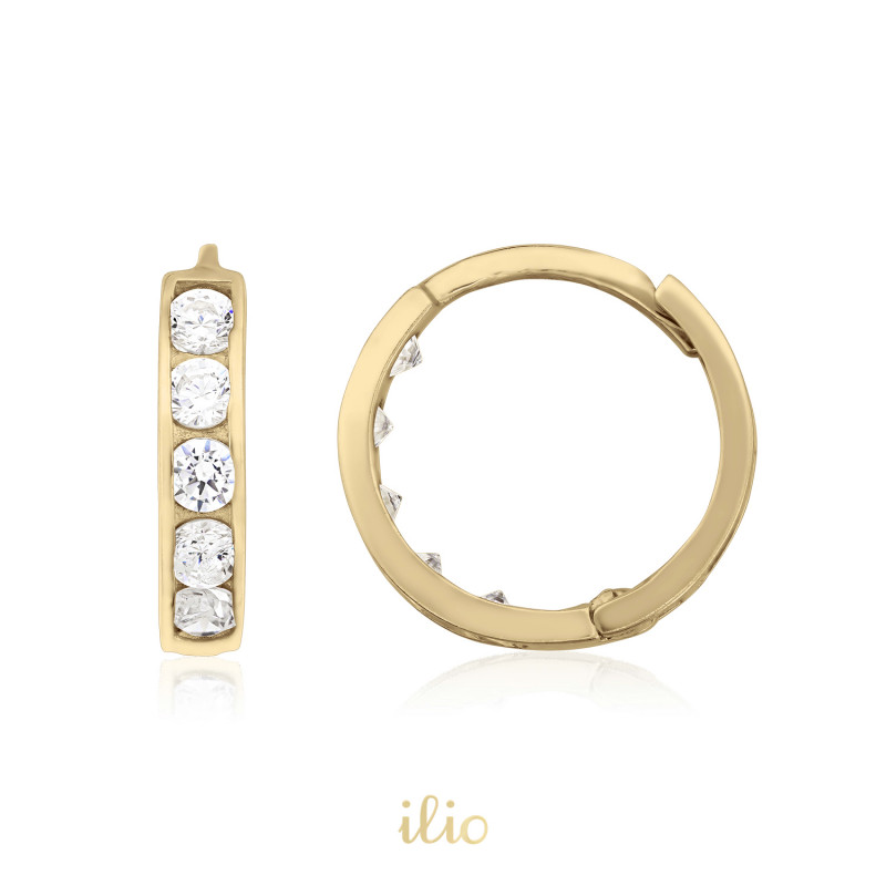 Cercei aur galben 14K Tortite mici 5 pietricele, 10 mm